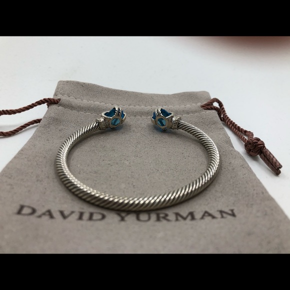 David Yurman Blue Topaz Cable Wrap Bangle Diamonds - Picture 6 of 7